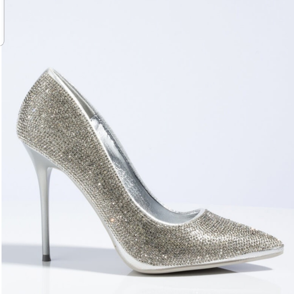 Rhinestone Silver Pointed High Heels new years and holiday must have!!